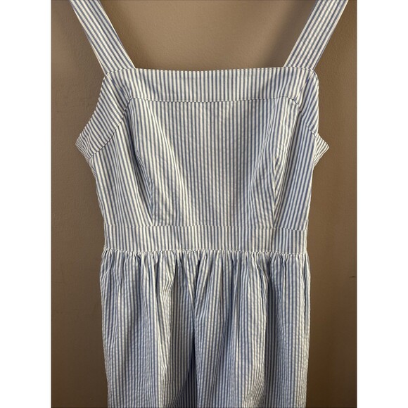 J.Crew Women’s Blue Striped Fit & Flare Dress Size Large Sleeveless Tie Back - Picture 3 of 7
